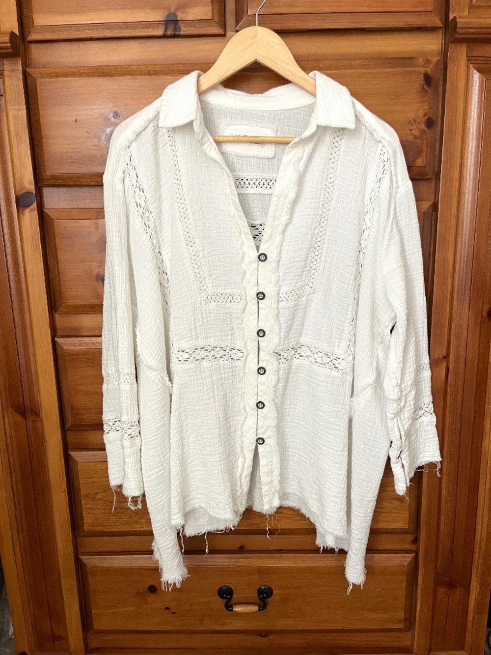 Free People We The Free White Cotton Button Down Tunic Top Sz S Oversized Boho